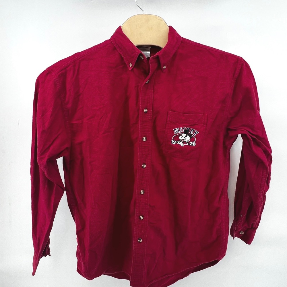 Vintage 90s The Disney Store Mickey Mouse 1928 Red Flannel Shirt Men's Large - Picture 2 of 12